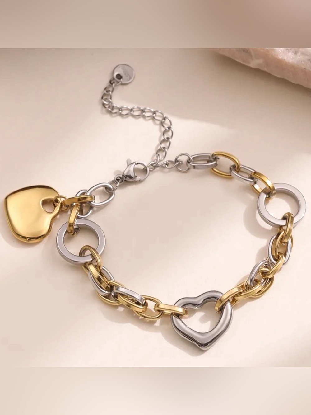 Gold & Silver Heart Link Bracelet - Women Jewelry